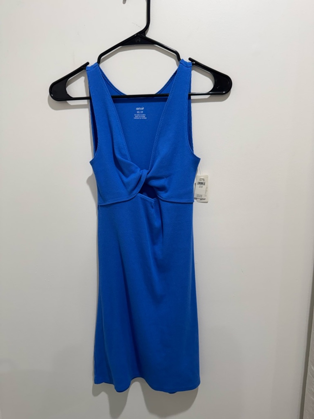 NWT‎ Aerie Blue Ribbed Twist Front Cutout Midi Dress XS